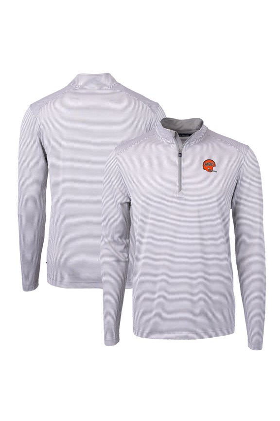 Men's Cutter & Buck Gray Cincinnati Bengals Big & Tall Virtue Eco Pique Micro Stripe Tri-Blend Quarter-Zip Jacket