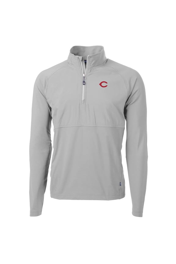 Men's Cutter & Buck Gray Cincinnati Reds Adapt Eco Knit Hybrid Recycled Quarter-Zip Pullover Jacket