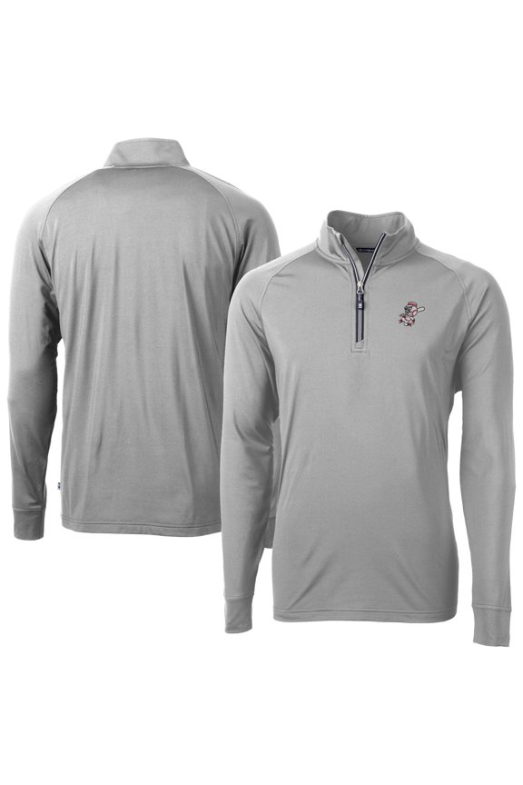 Men's Cutter & Buck Gray Cincinnati Reds Mr. Redlegs Adapt Eco Knit Stretch Recycled Quarter-Zip Pullover Top
