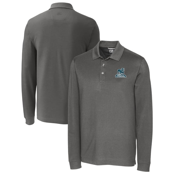 Men's Cutter & Buck  Gray Citadel Bulldogs Advantage Tri-Blend Pique Long Sleeve DryTec Polo