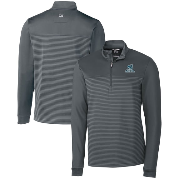 Men's Cutter & Buck Gray Citadel Bulldogs Vault DryTec Traverse Stripe Stretch Quarter-Zip Pullover