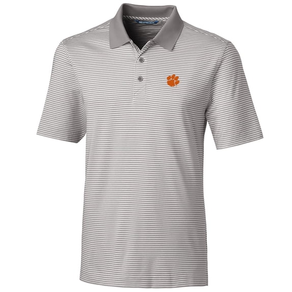 Men's Cutter & Buck Gray Clemson Tigers Big & Tall Forge Tonal Stripe Polo