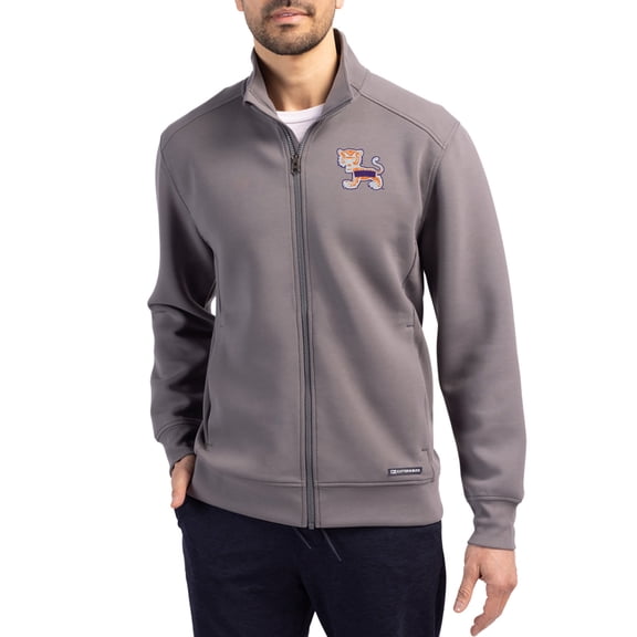 Men's-Cutter & Buck Gray Clemson Tigers Roam Eco Recycled Full-Zip Jacket