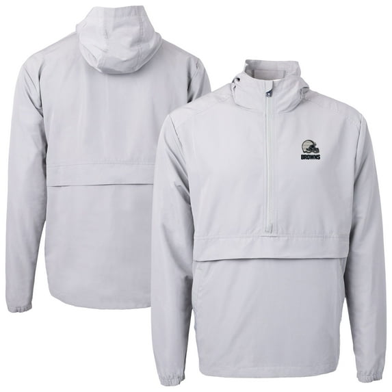 Men's Cutter & Buck Gray Cleveland Browns Charter Eco Recycled Anorak Half-Zip Hoodie Jacket