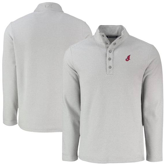 Men's Cutter & Buck Gray Cleveland Indians Hunts Point Eco Textured Fleece Recycled Half-Snap Sweatshirt