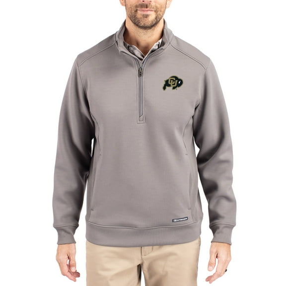 Men's-Cutter & Buck  Gray Colorado Buffaloes Roam Eco Recycled Quarter-Zip Pullover