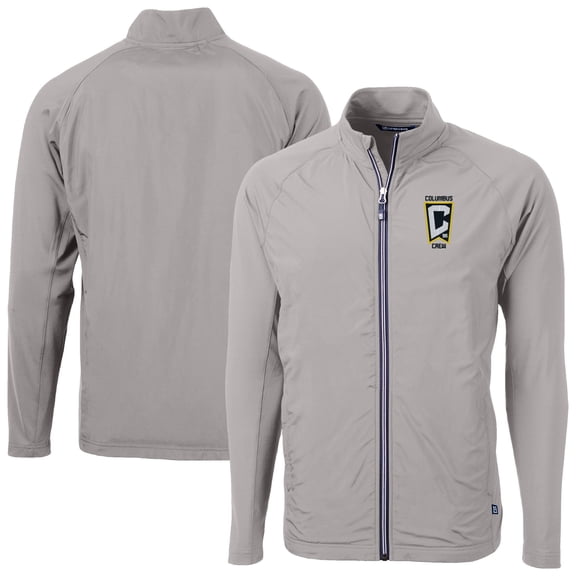 Men's-Cutter & Buck  Gray Columbus Crew Adapt Eco Knit Hybrid Recycled Raglan Full-Zip Jacket