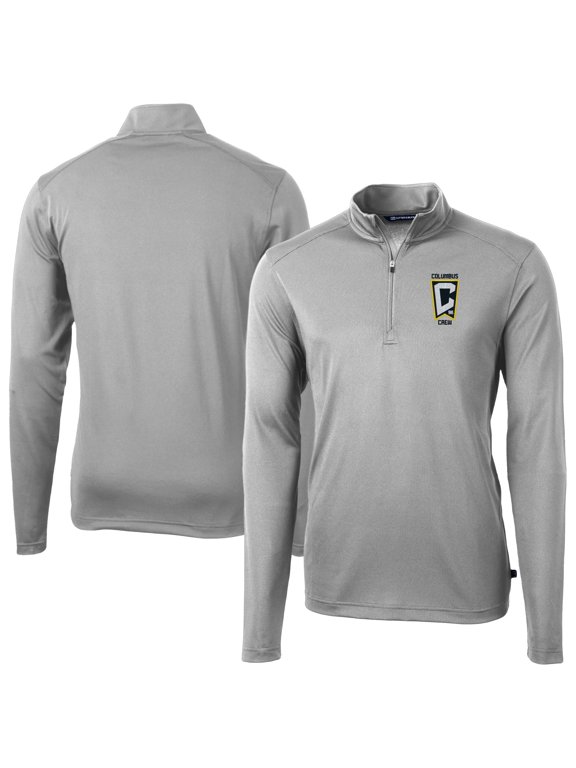 Men's-Cutter & Buck Gray Columbus Crew Big & Tall Virtue Eco Pique Recycled Quarter-Zip Pullover Top