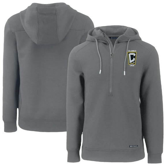 Men's-Cutter & Buck  Gray Columbus Crew Roam Eco Half-Zip Recycled Pullover Hoodie