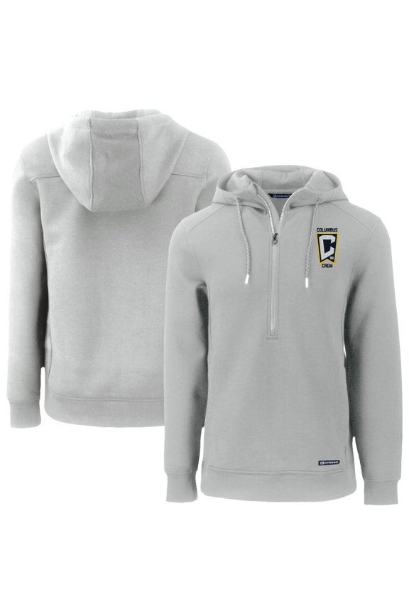 Men's-Cutter & Buck Gray Columbus Crew Roam Eco Half-Zip Recycled Pullover Hoodie