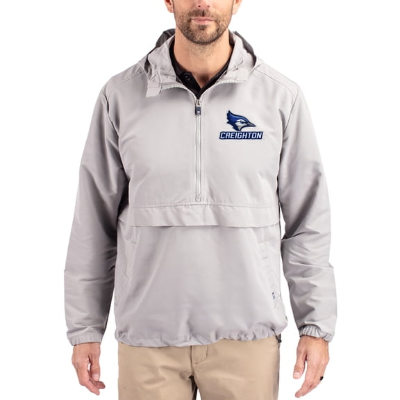 Men's Cutter & Buck Gray Creighton Bluejays Charter Eco Recycled Half-Zip Anorak Jacket