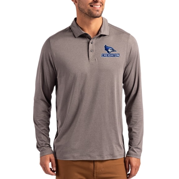 Men's Cutter & Buck Gray Creighton Bluejays Primary Coastline Epic Comfort Long-Sleeve Polo