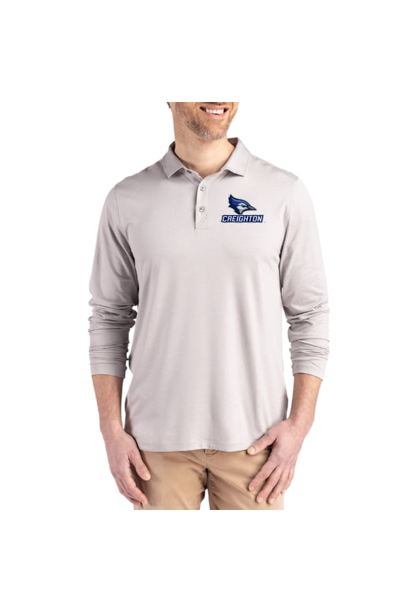 Men's Cutter & Buck Gray Creighton Bluejays Primary Coastline Epic Comfort Long-Sleeve Polo
