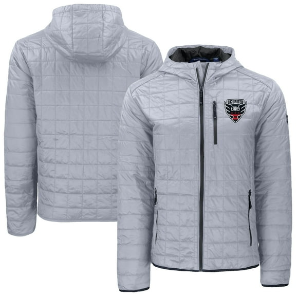Men's-Cutter & Buck  Gray D.C. United Rainier Primaloft Eco Full-Zip Hooded Jacket