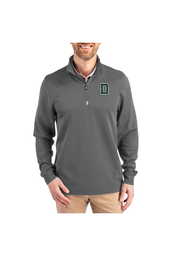 Men's-Cutter & Buck Gray Dartmouth Big Green DryTec Traverse Stretch Eco Tri-Blend Quarter-Zip Pullover