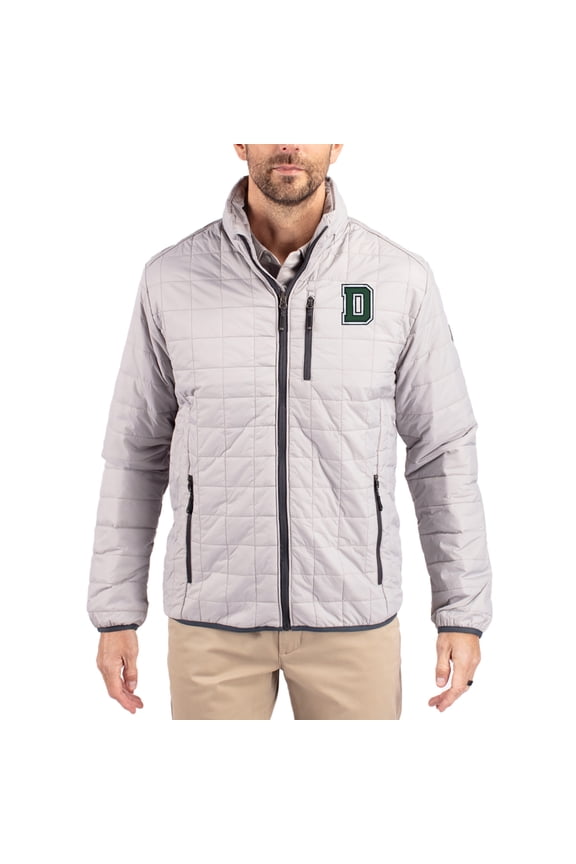 Men's-Cutter & Buck Gray Dartmouth Big Green Rainier Eco Insulated PrimaLoft Full-Zip Puffer Jacket