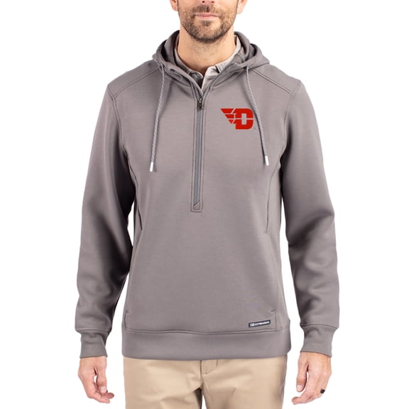 Men's-Cutter & Buck Gray Dayton Flyers Roam Eco Recycled Half-Zip Pullover Hoodie