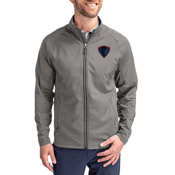 Men's Cutter & Buck Gray DePaul Blue Demons Primary Logo Adapt Eco Knit Raglan Full-Zip Jacket