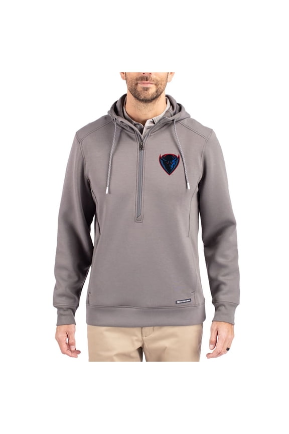 Men's-Cutter & Buck  Gray DePaul Blue Demons Roam Eco Recycled Half-Zip Pullover Hoodie