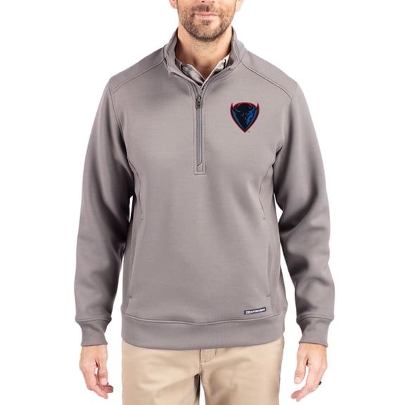 Men's-Cutter & Buck Gray DePaul Blue Demons Roam Eco Recycled Quarter-Zip Pullover