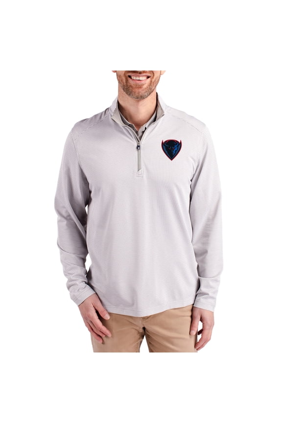Men's-Cutter & Buck  Gray DePaul Blue Demons Virtue Micro Stripe DryTec Quarter-Zip Pullover