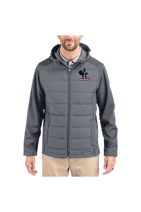 Men's Cutter & Buck Gray Delaware Fightin' Blue Hens Evoke Hybrid Eco Softshell Recycled Full Zip Hooded Jacket