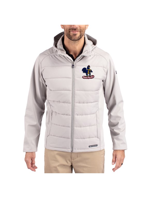 Men's Cutter & Buck Gray Delaware Fightin' Blue Hens Evoke Hybrid Eco Softshell Recycled Full Zip Hooded Jacket