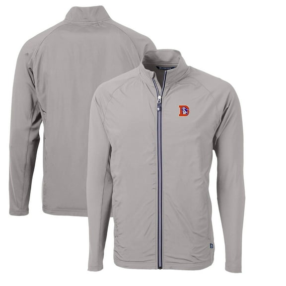 Men's Cutter & Buck Gray Denver Broncos Adapt Eco Knit Hybrid Recycled Big & Tall Full-Zip Throwback Jacket