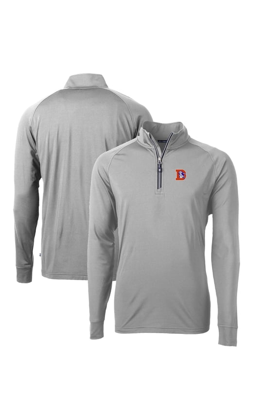 Men's Cutter & Buck Gray Denver Broncos Adapt Eco Knit Stretch Recycled Big & Tall Quarter-Zip Throwback Pullover Top