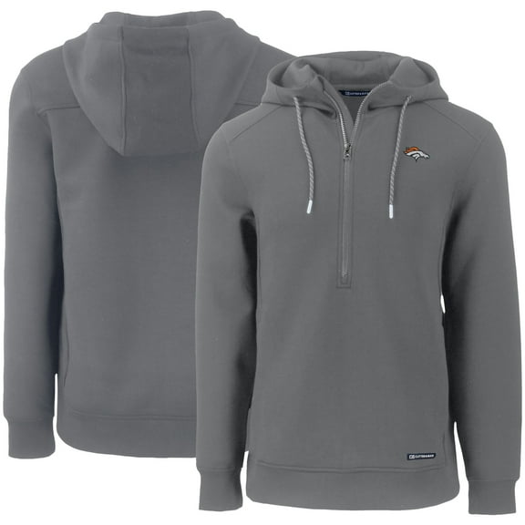 Men's Cutter & Buck Gray Denver Broncos Primary Mark Roam Eco Recycled Half-Zip Pullover Hoodie