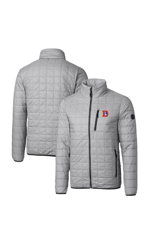 Men's Cutter & Buck Gray Denver Broncos Throwback Logo Rainier PrimaLoft Eco Insulated Full-Zip Puffer Jacket