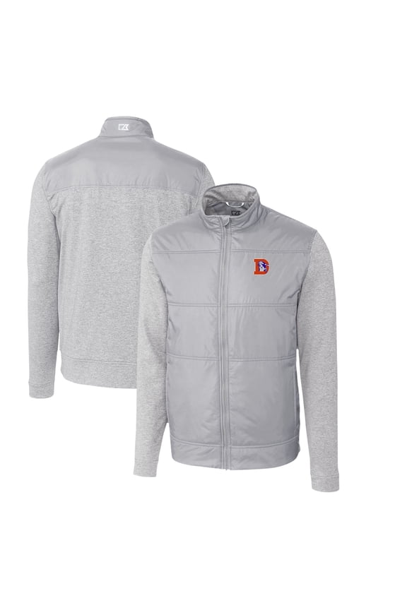 Men's Cutter & Buck Gray Denver Broncos Throwback Logo Stealth Hybrid Quilted Full-Zip Windbreaker Jacket