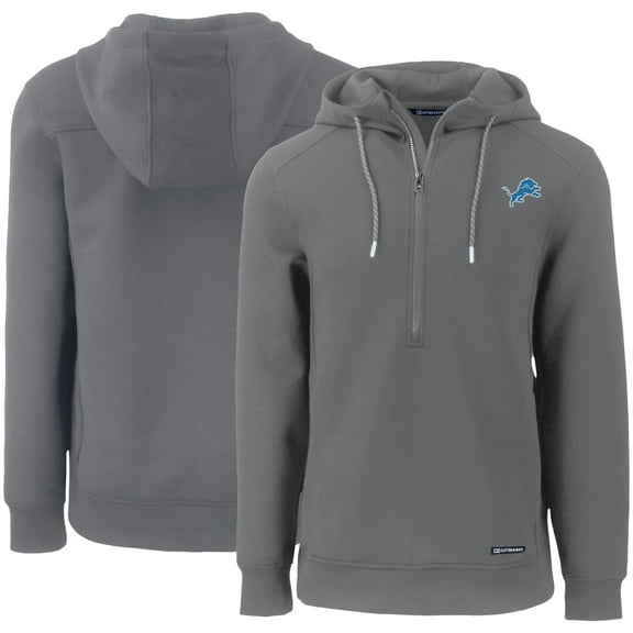 Men's Cutter & Buck Gray Detroit Lions Primary Mark Roam Eco Recycled Half-Zip Pullover Hoodie