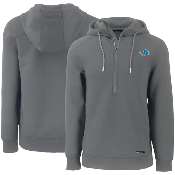 Men's Cutter & Buck Gray Detroit Lions Primary Mark Roam Eco Recycled Half-Zip Pullover Hoodie