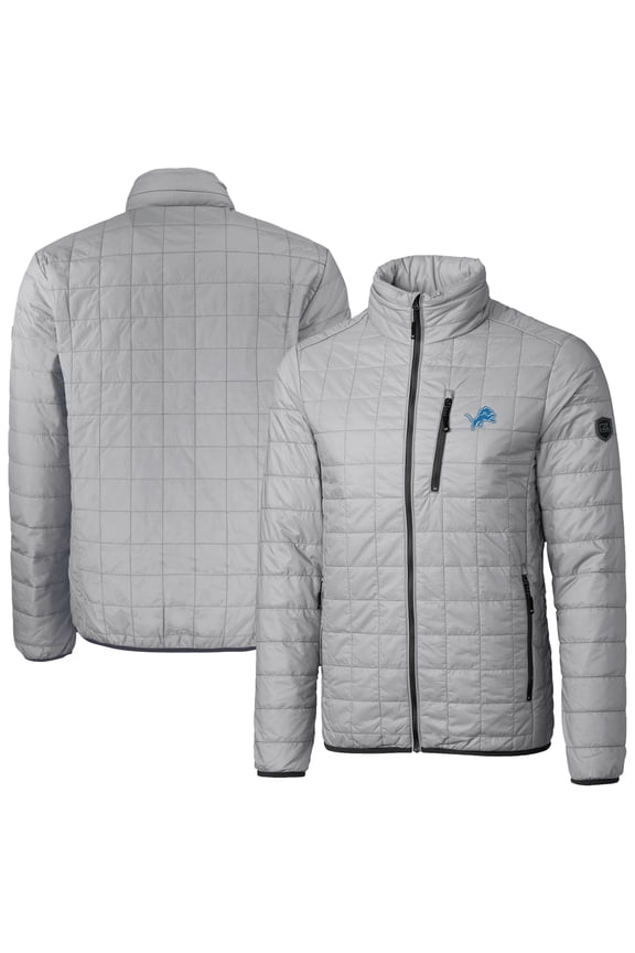 Men's Cutter & Buck Gray Detroit Lions Rainier PrimaLoft Eco Insulated Full-Zip Puffer Jacket