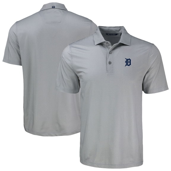 Men's Cutter & Buck Gray Detroit Tigers Big & Tall Pike Eco Shadow Check Print Polo