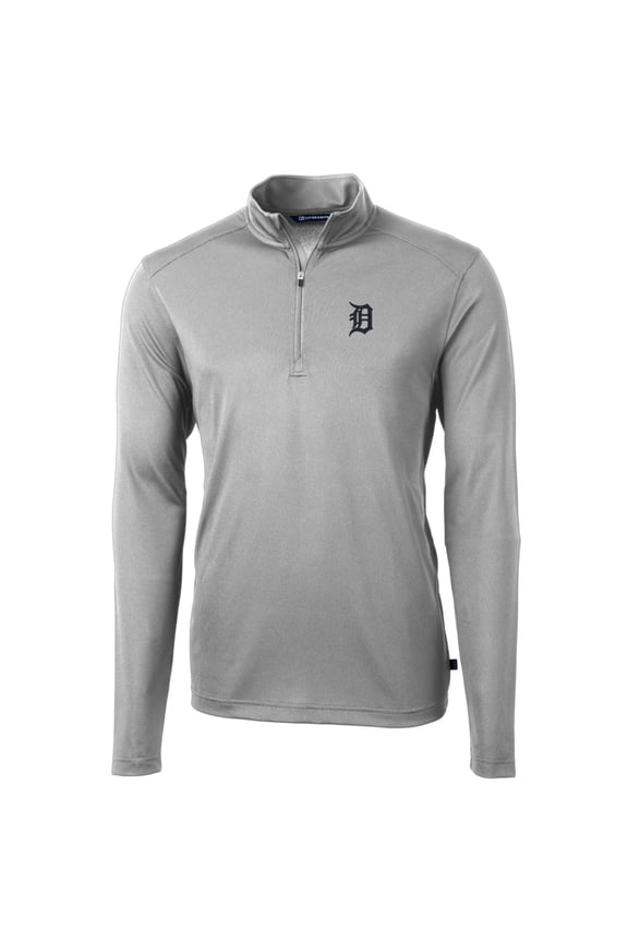 Men's Cutter & Buck Gray Detroit Tigers Big & Tall Virtue Eco Pique Quarter-Zip Pullover Jacket