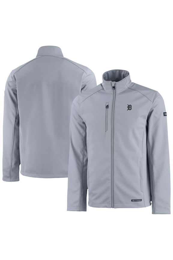 Men's Cutter & Buck Gray Detroit Tigers Evoke Eco Softshell Recycled Full-Zip Jacket