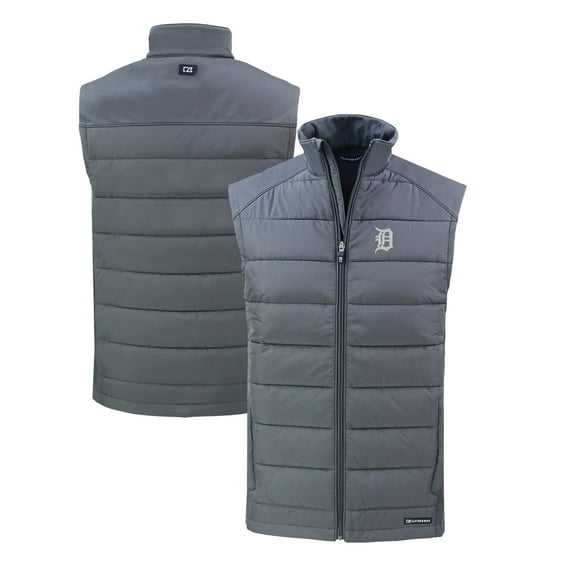 Men's Cutter & Buck Gray Detroit Tigers Evoke Hybrid Eco Softshell Recycled Full-Zip Vest