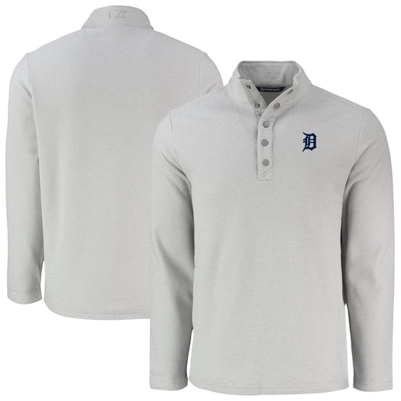 Men's Cutter & Buck Gray Detroit Tigers Hunts Point Eco Textured Fleece Recycled Half-Snap Sweatshirt