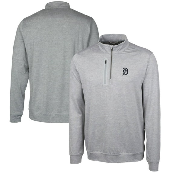 Men's Cutter & Buck Gray Detroit Tigers Stealth Heathered Quarter-Zip Pullover Top