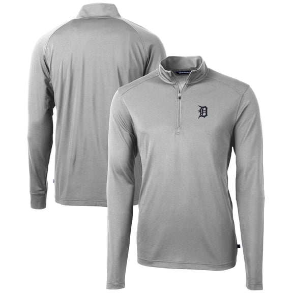 Men's Cutter & Buck Gray Detroit Tigers Virtue Eco Pique Recycled Quarter-Zip Pullover Top