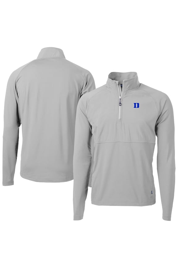 Men's Cutter & Buck Gray Duke Blue Devils Adapt Eco Knit Hybrid Recycled Raglan DryTec Quarter-Zip Jacket