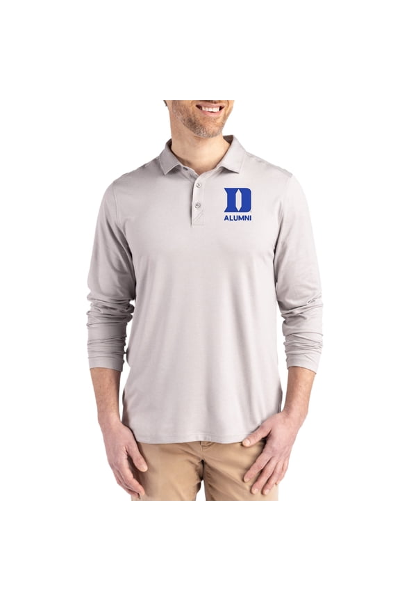 Men's Cutter & Buck  Gray Duke Blue Devils Alumni Coastline Epic Comfort Long-Sleeve Polo