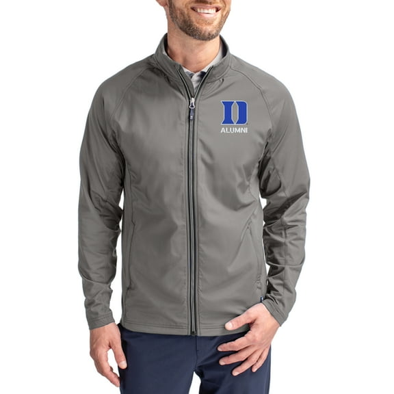 Men's Cutter & Buck Gray Duke Blue Devils Alumni Logo Adapt Eco Knit Raglan Full-Zip Jacket
