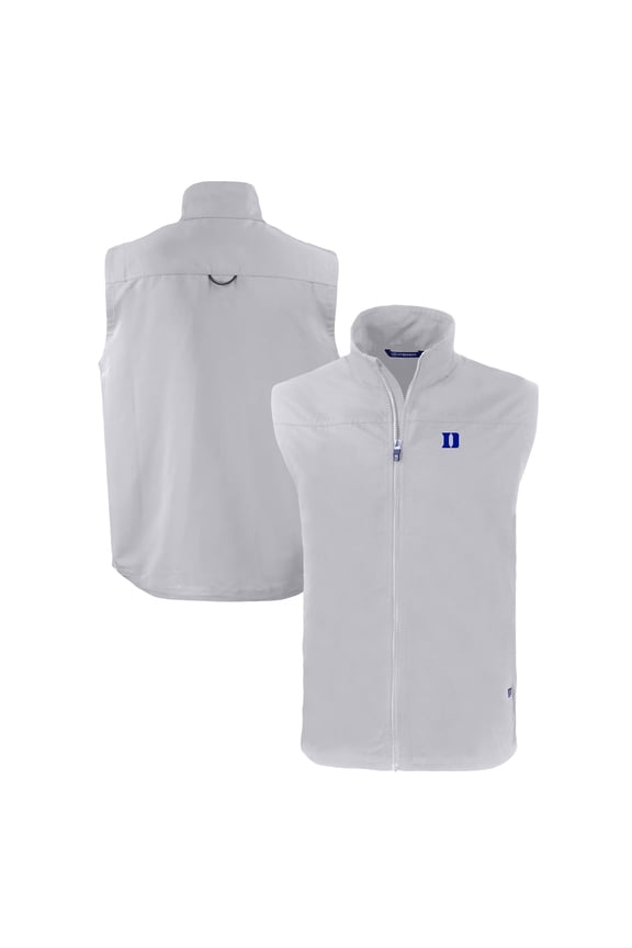 Men's Cutter & Buck Gray Duke Blue Devils Charter Eco Recycled Full-Zip Vest