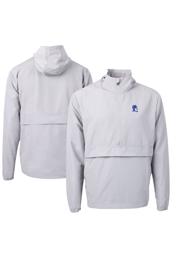 Men's Cutter & Buck Gray Duke Blue Devils Charter Eco Recycled Half-Zip Anorak Jacket