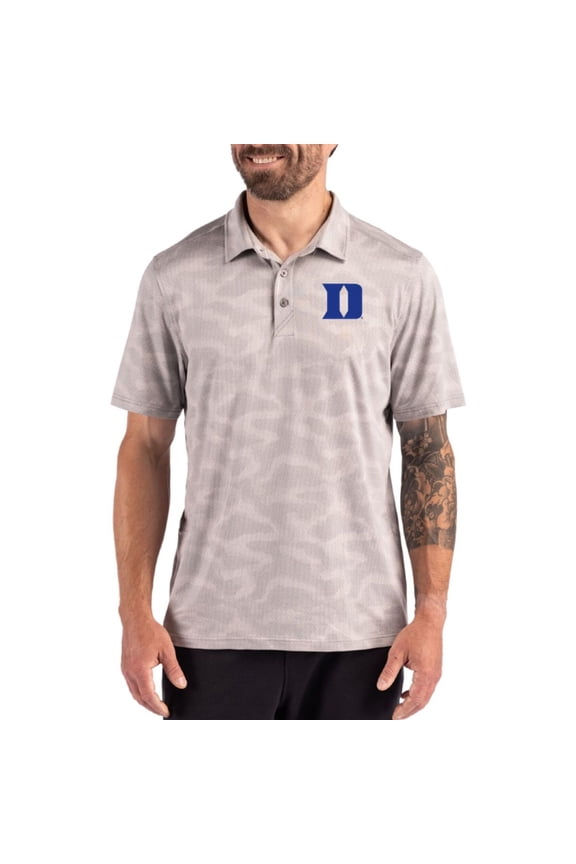 Men's Cutter & Buck Gray Duke Blue Devils Coastline Recycled Double-Peached Camo Polo