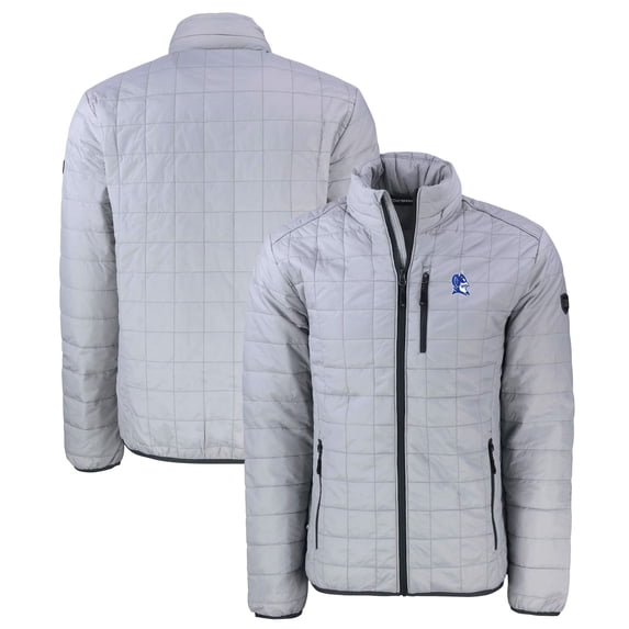 Men's Cutter & Buck Gray Duke Blue Devils Rainier PrimaLoft- Insulated Full-Zip Hoodie Puffer Jacket