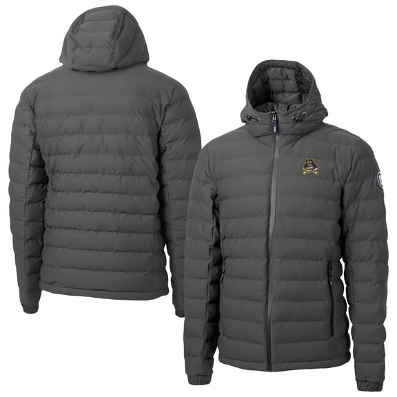 Men's-Cutter & Buck  Gray ECU Pirates Mission Ridge Eco Insulated Repreve Hooded Full-Zip Puffer Jacket